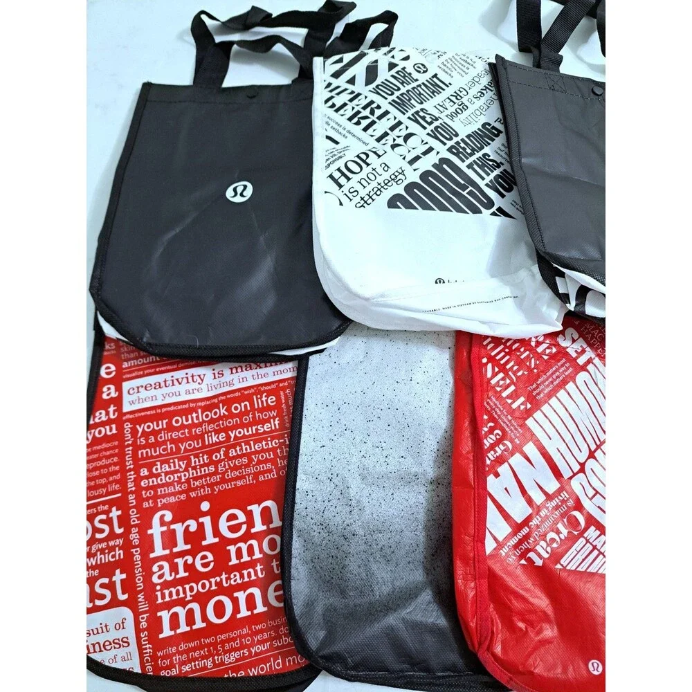 Lululemon Lot of 10 Reusable Shopping Tote Bags Small Red Black White
